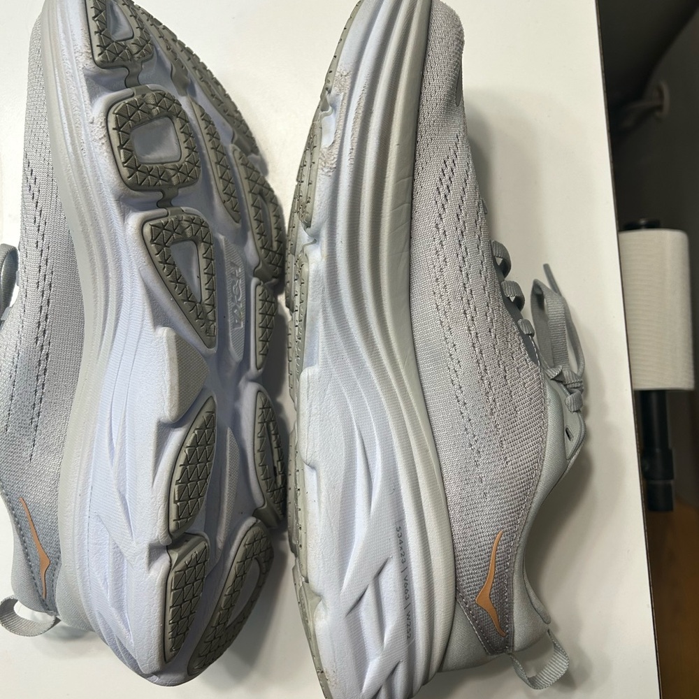Hoka Bondi 8 in Harbor Mist and Lunar Rock Gray Athletic Shoes Width B - Picture 8 of 13